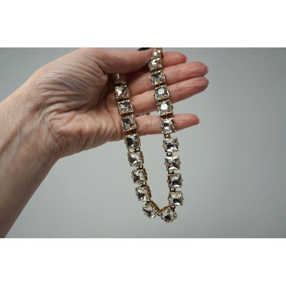 J. Crew Square-shaped Crystal Necklace set in Satin Gold Tone with Extender - Picture 6 of 6